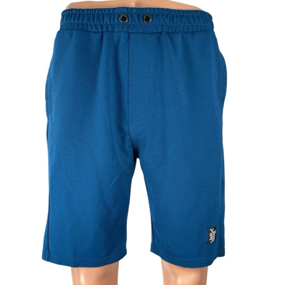 Xios Men's Blue Waffle Knit Casual Yoga Gym Athletic Activewear Sweat Shorts L